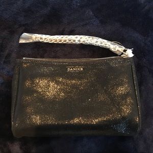 Danier Black Leather Clutch with Gold Chain Strap